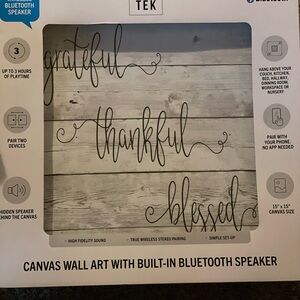 Grateful Thankful Blessed Canvas Art with Bluetooth Speaker - Gray